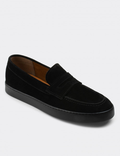 Hakiki Süet Siyah Loafer Erkek Ayakkabı