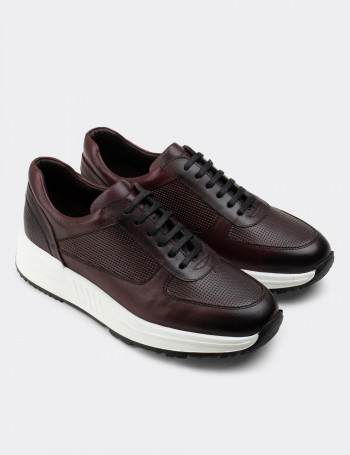 Hakiki Deri Bordo Sneaker Erkek Ayakkabı - 01887MBRDE01