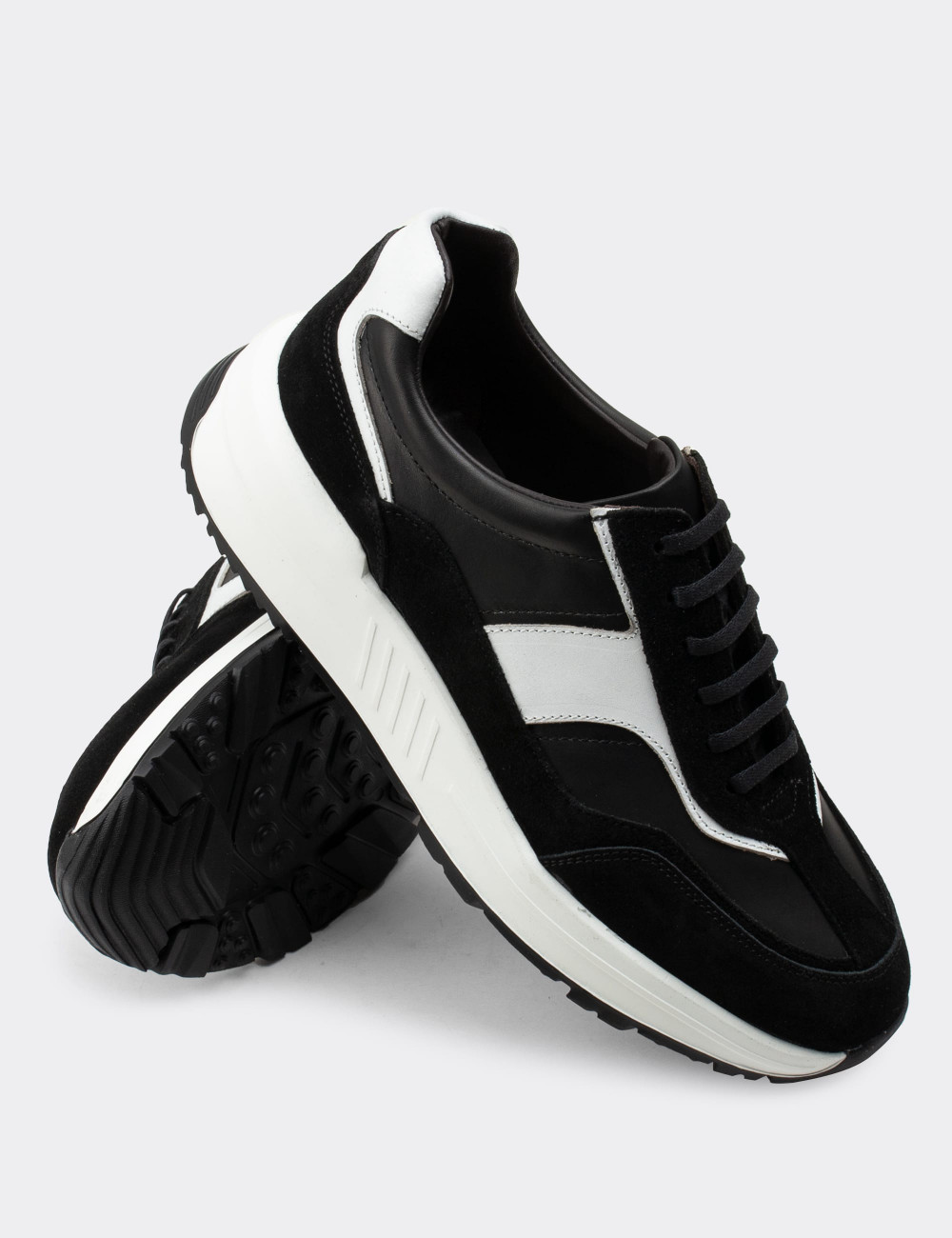 Hakiki Deri Siyah Sneaker Erkek Ayakkabı - 01889MSYHE01