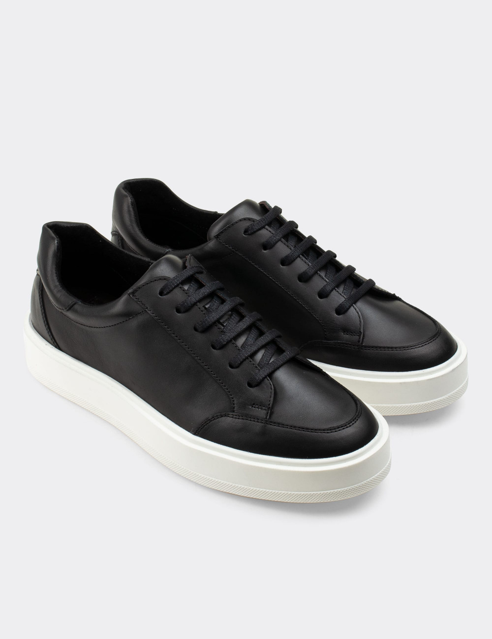 Hakiki Deri Siyah Sneaker Erkek Ayakkabı - 01882MSYHP01