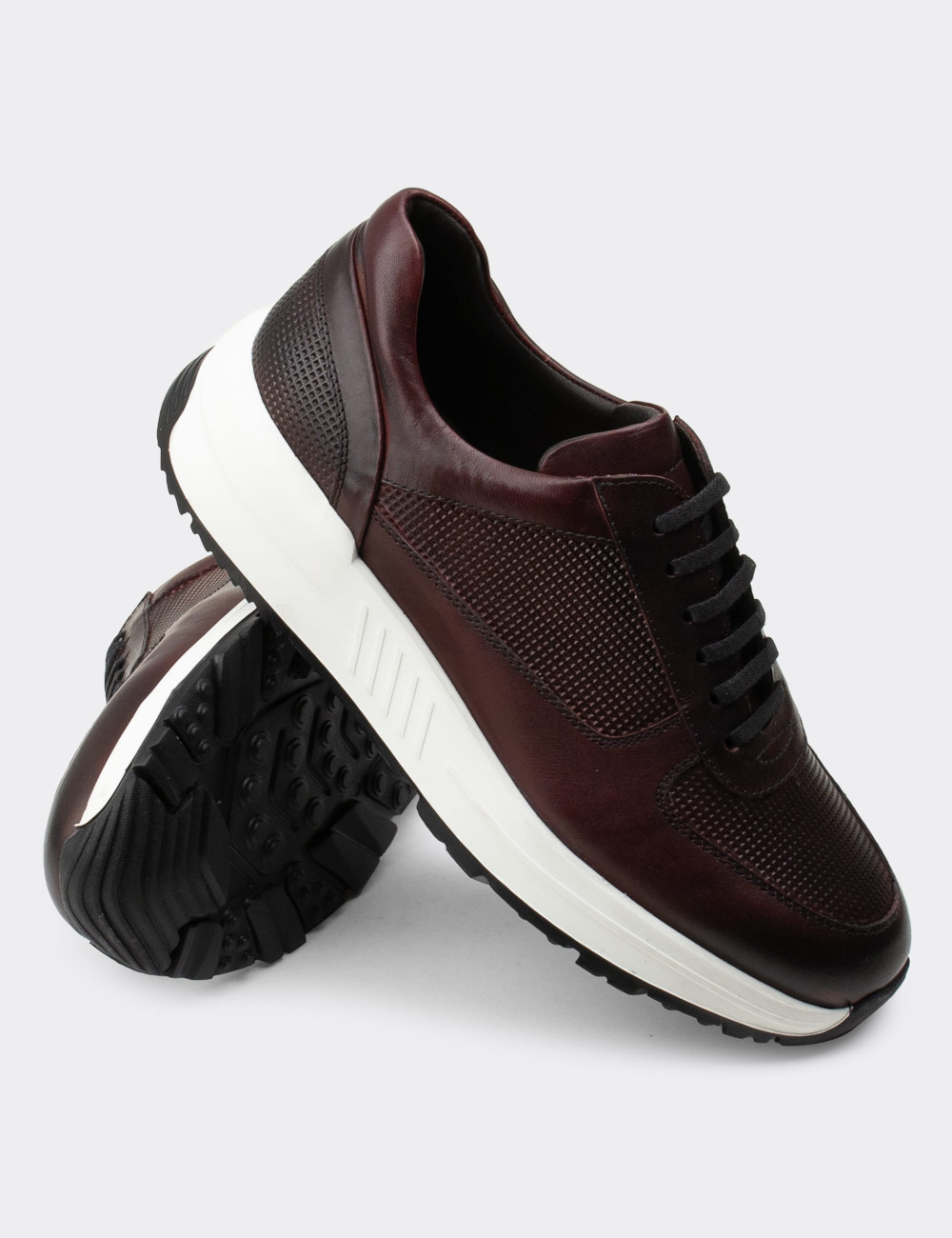 Hakiki Deri Bordo Sneaker Erkek Ayakkabı - 01887MBRDE01