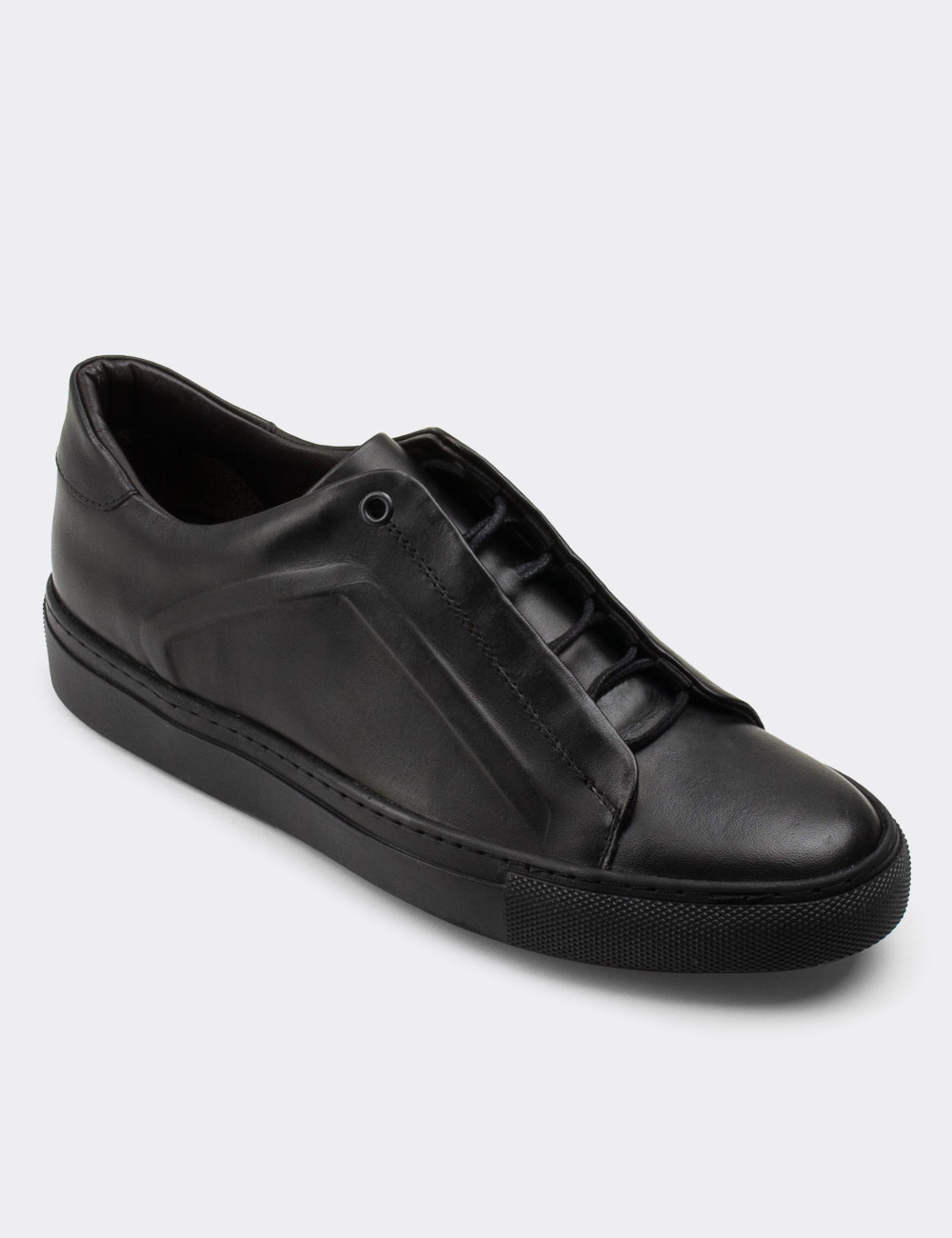 Hakiki Deri Siyah Sneaker Erkek Ayakkabı - 01831MSYHC01