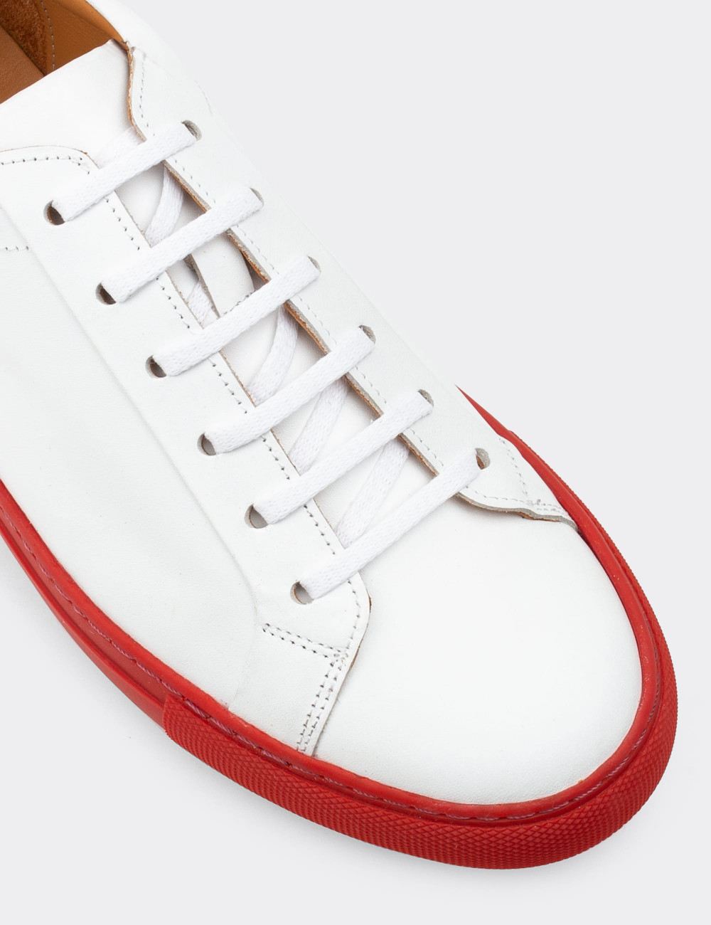 Hakiki Deri Beyaz Sneaker Erkek Ayakkabı - 01829MBYZC09