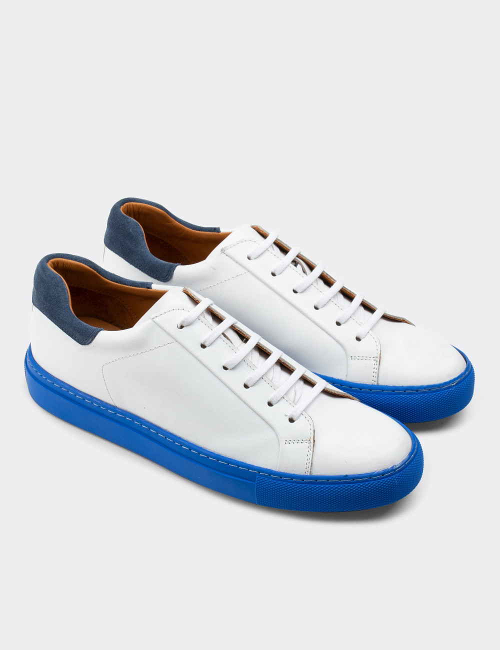 Hakiki Deri Beyaz Sneaker Erkek Ayakkabı - 01829MBYZC06