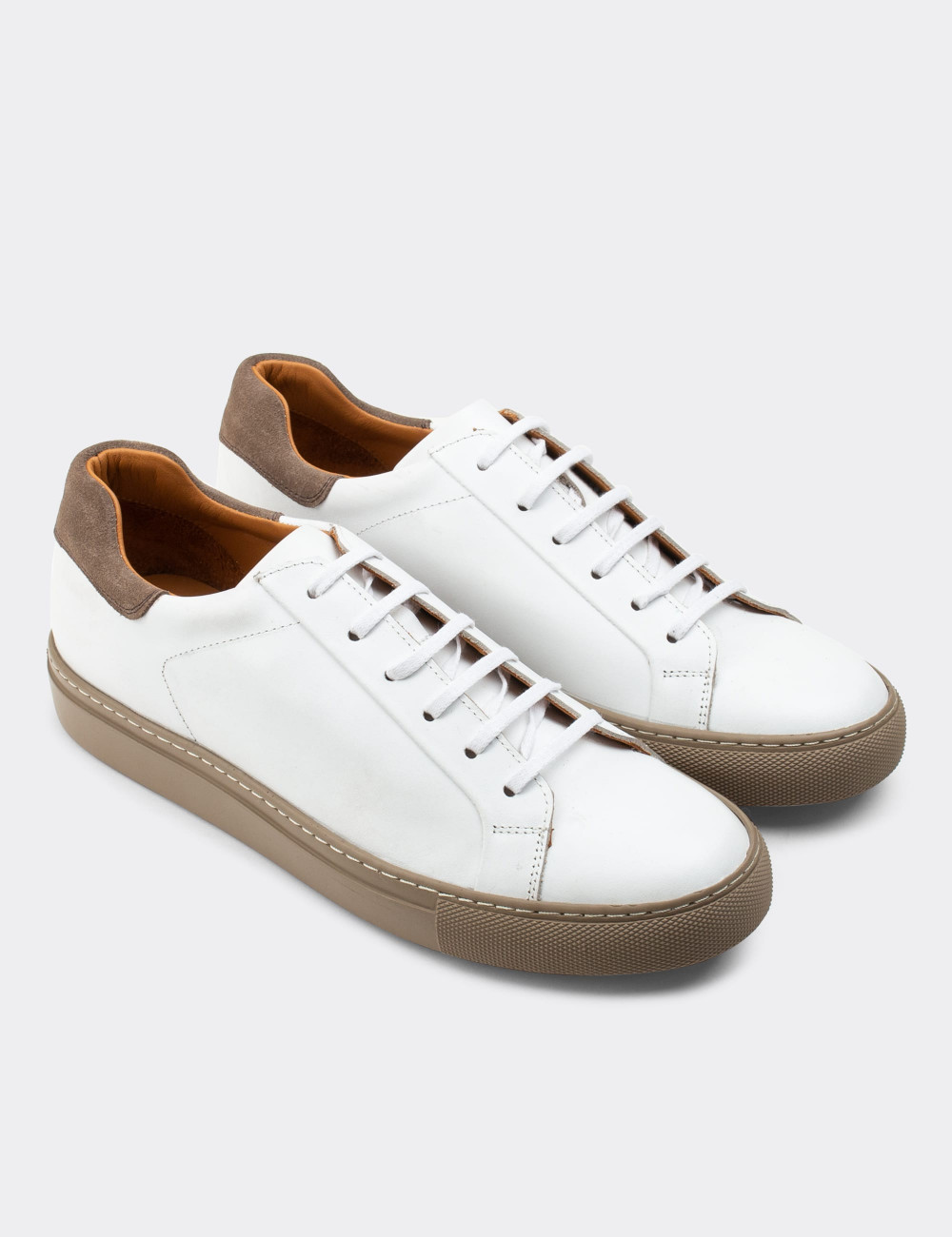 Hakiki Deri Beyaz Sneaker Erkek Ayakkabı - 01829MBYZC05