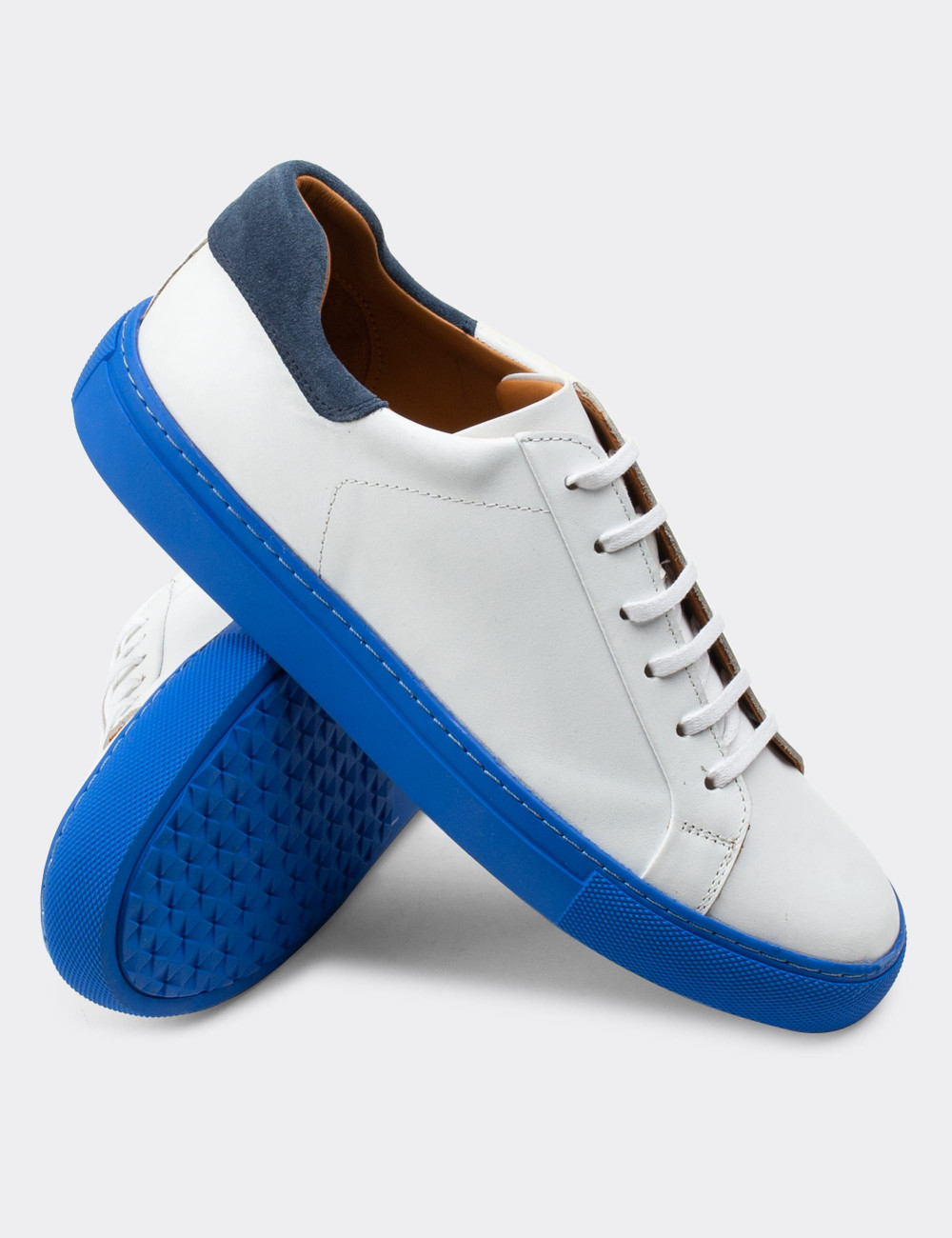 Hakiki Deri Beyaz Sneaker Erkek Ayakkabı - 01829MBYZC06
