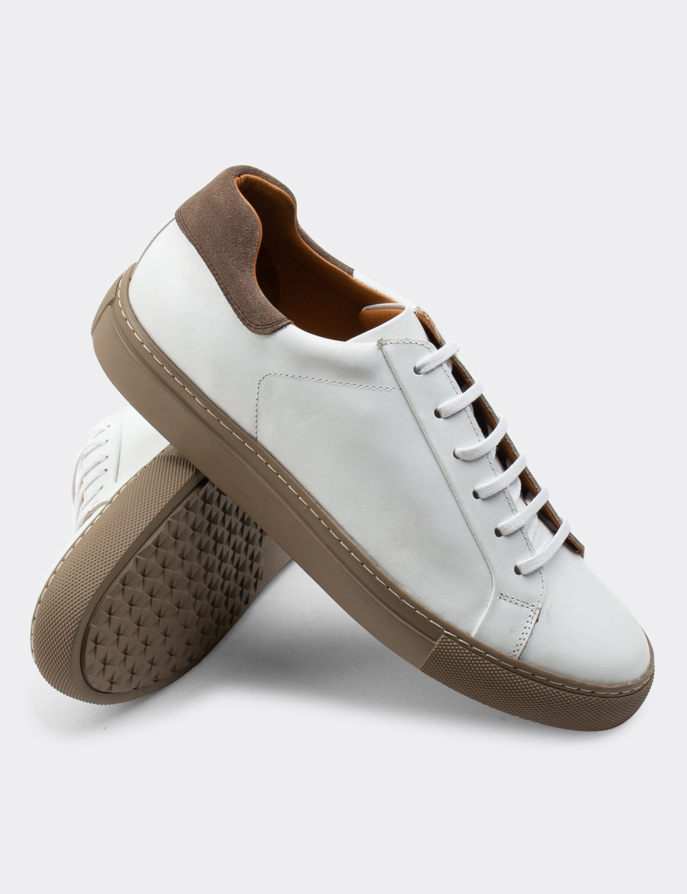 Hakiki Deri Beyaz Sneaker Erkek Ayakkabı - 01829MBYZC05