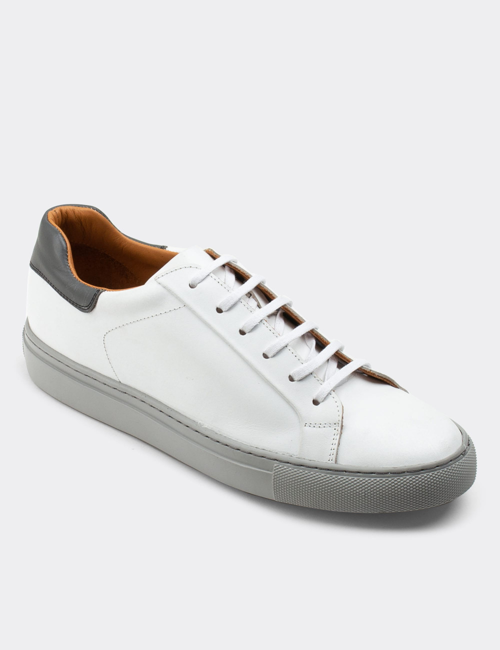 Hakiki Deri Beyaz Sneaker Erkek Ayakkabı - 01829MBYZC07