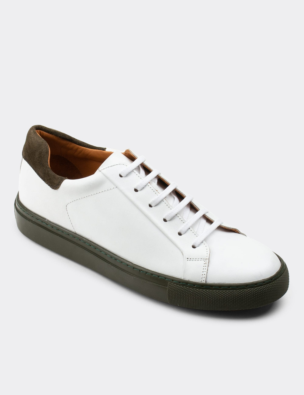 Hakiki Deri Beyaz Sneaker Erkek Ayakkabı - 01829MBYZC08