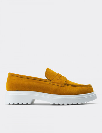 Hakiki Süet Sarı Loafer Kadın Ayakkabı - 01903ZSRIP01