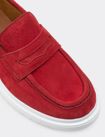 Hakiki Süet Kırmızı Loafer Kadın Ayakkabı - 01903ZKRMP01