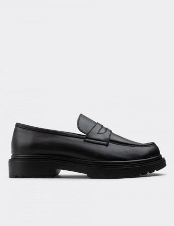 Hakiki Deri Siyah Loafer Kadın Ayakkabı - 01903ZSYHP02