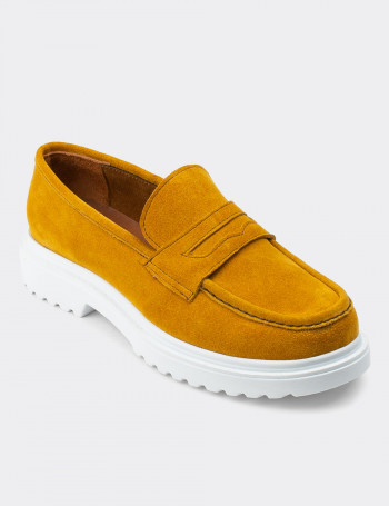 Hakiki Süet Sarı Loafer Kadın Ayakkabı - 01903ZSRIP01