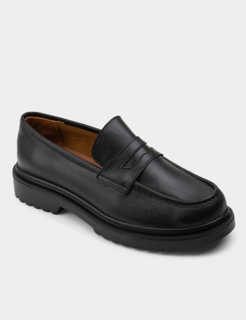 Hakiki Deri Siyah Loafer Kadın Ayakkabı - 01903ZSYHP02