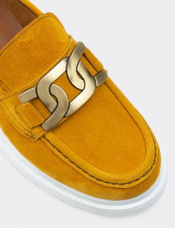 Hakiki Süet Sarı Tokalı Loafer Kadın Ayakkabı - 01902ZSRIP01