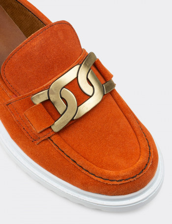 Hakiki Süet Turuncu Tokalı Loafer Kadın Ayakkabı - 01902ZTRCP01
