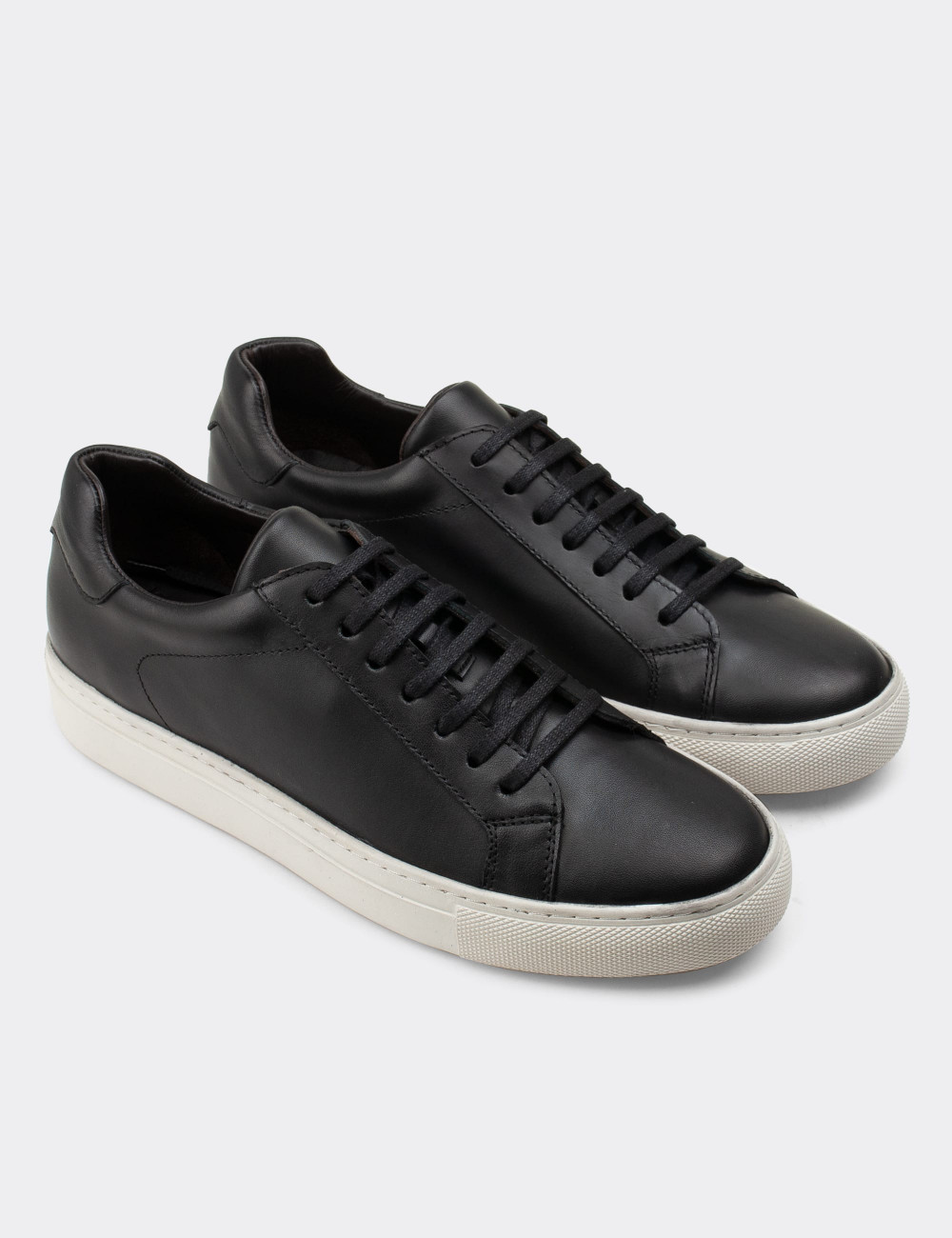 Hakiki Deri Siyah Sneaker Erkek Ayakkabı - 01681MSYHC07