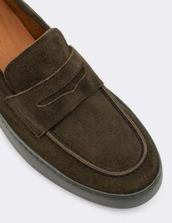 Hakiki Süet Haki Loafer Erkek Ayakkabı - 01870MHAKC01