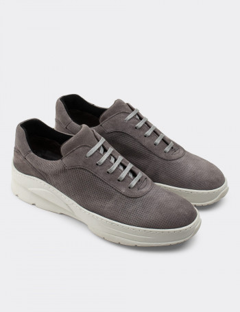 Hakiki Süet Gri Sneaker Erkek Ayakkabı - 01879MGRIC01
