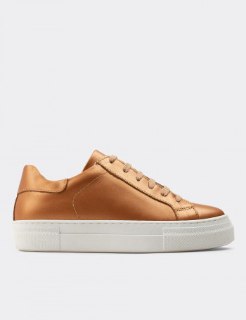 Hakiki Deri Bronz Rengi Sneaker Kadın Ayakkabı - Z1681ZBRNC01