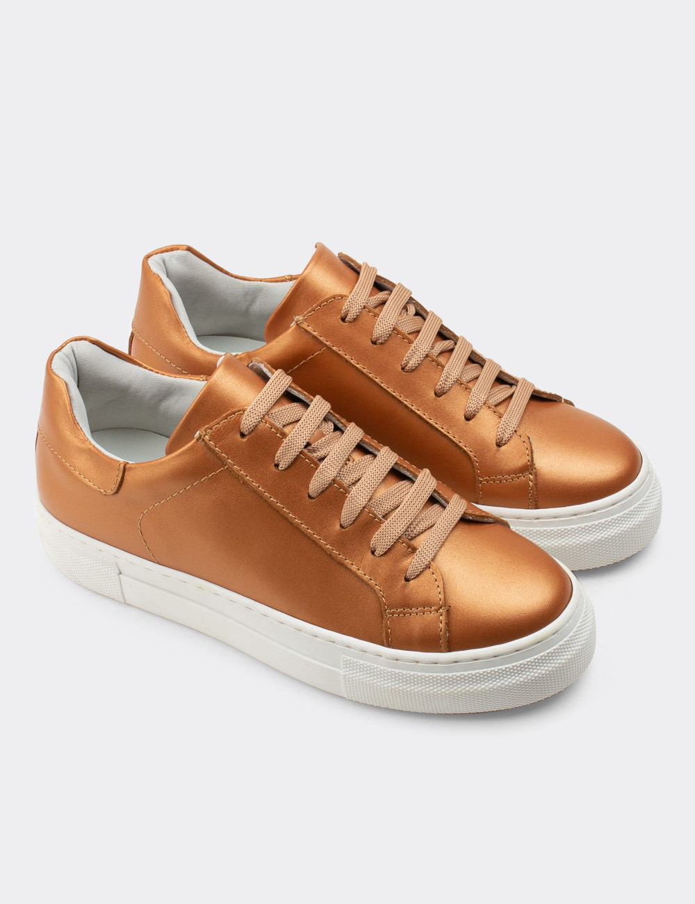 Hakiki Deri Bronz Rengi Sneaker Kadın Ayakkabı - Z1681ZBRNC01