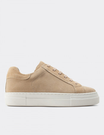 Hakiki Süet Bej Sneaker Kadın Ayakkabı - Z1681ZBEJC01