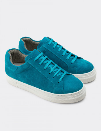 Hakiki Süet Turkuaz Rengi Sneaker Kadın Ayakkabı - Z1681ZTRKC01