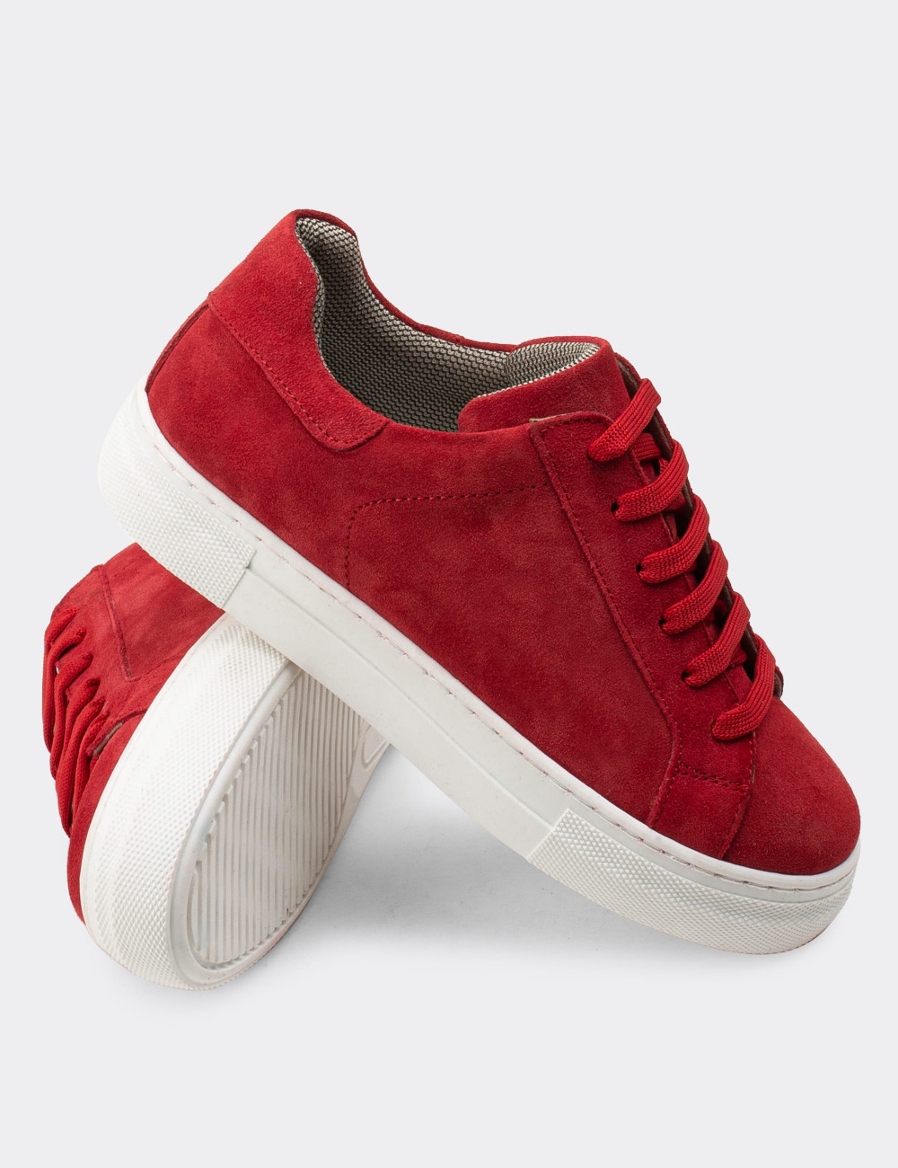 Hakiki Süet Kırmızı Sneaker Kadın Ayakkabı - Z1681ZKRMC01