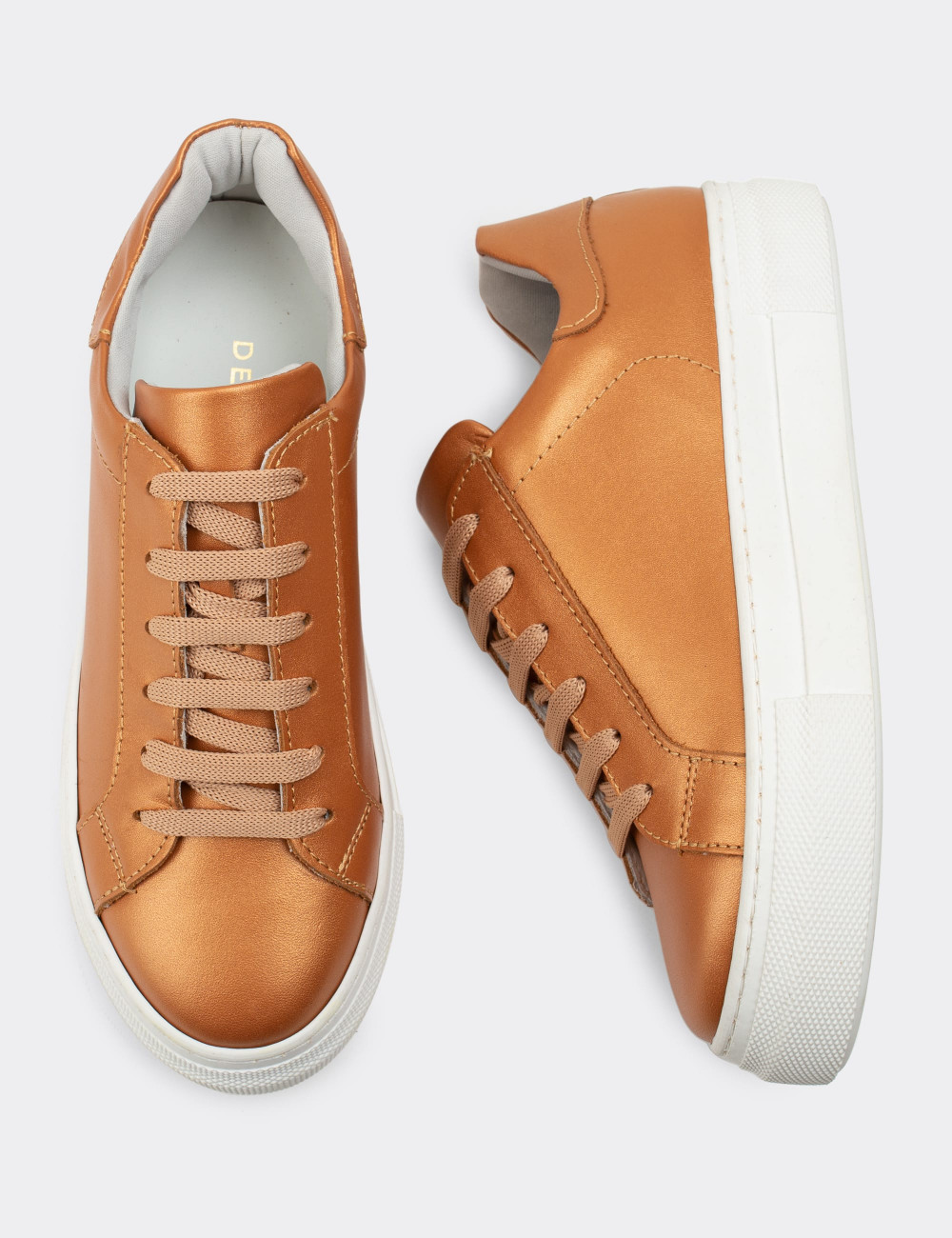 Hakiki Deri Bronz Rengi Sneaker Kadın Ayakkabı - Z1681ZBRNC01