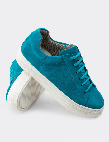 Hakiki Süet Turkuaz Rengi Sneaker Kadın Ayakkabı - Z1681ZTRKC01