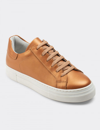Hakiki Deri Bronz Rengi Sneaker Kadın Ayakkabı - Z1681ZBRNC01