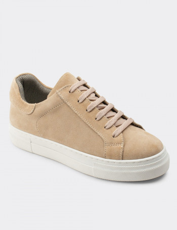 Hakiki Süet Bej Sneaker Kadın Ayakkabı - Z1681ZBEJC01