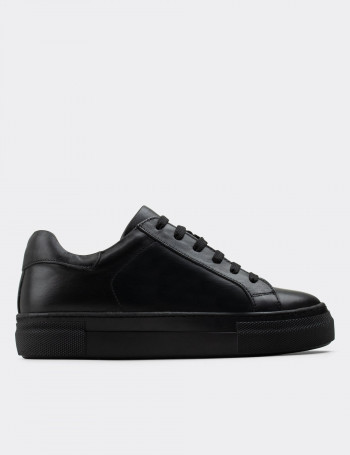 Hakiki Deri Siyah Sneaker Kadın Ayakkabı - Z1681ZSYHC01