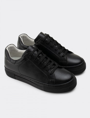 Hakiki Deri Siyah Sneaker Kadın Ayakkabı - Z1681ZSYHC01