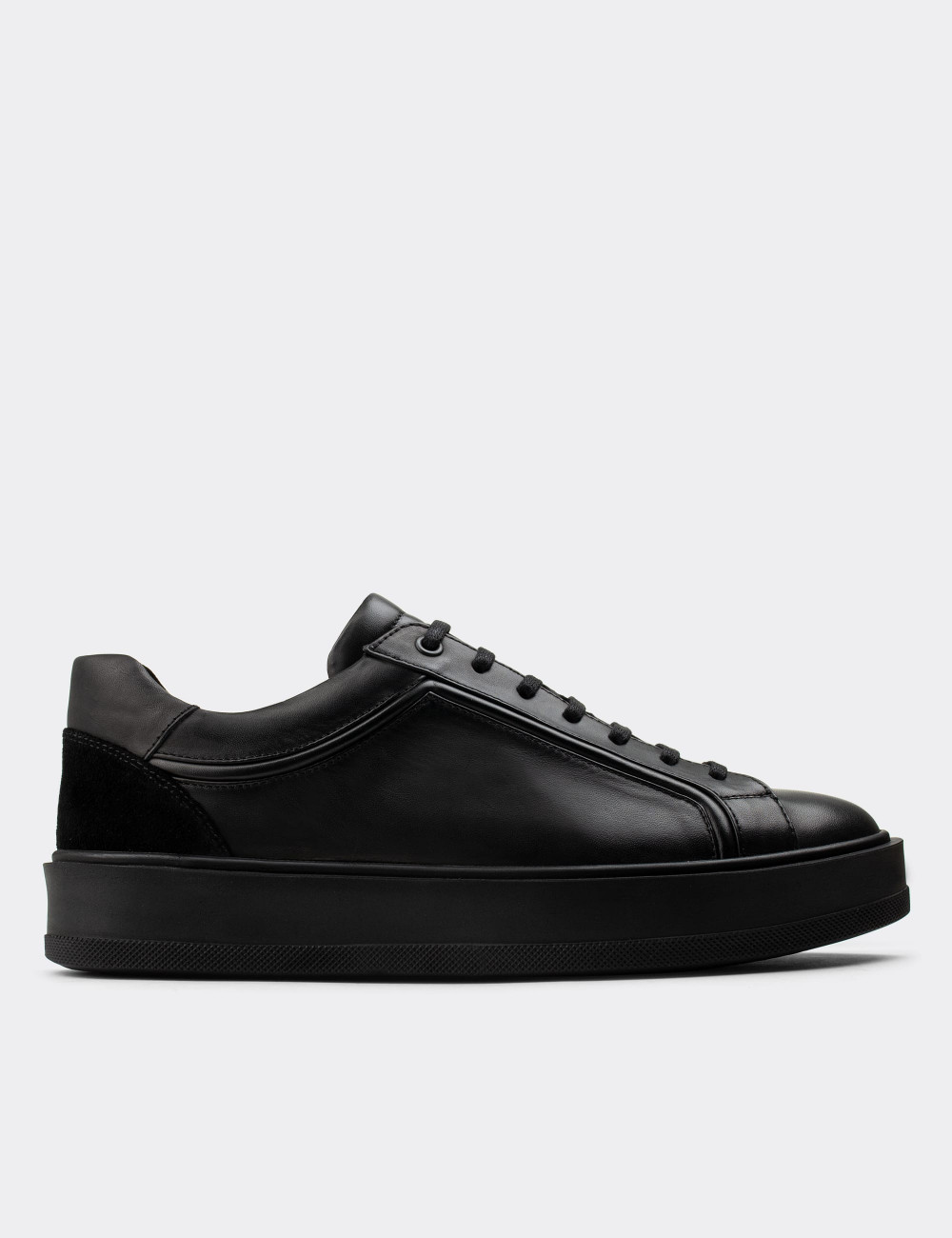 Hakiki Deri Siyah Sneaker Erkek Ayakkabı - 01877MSYHP01