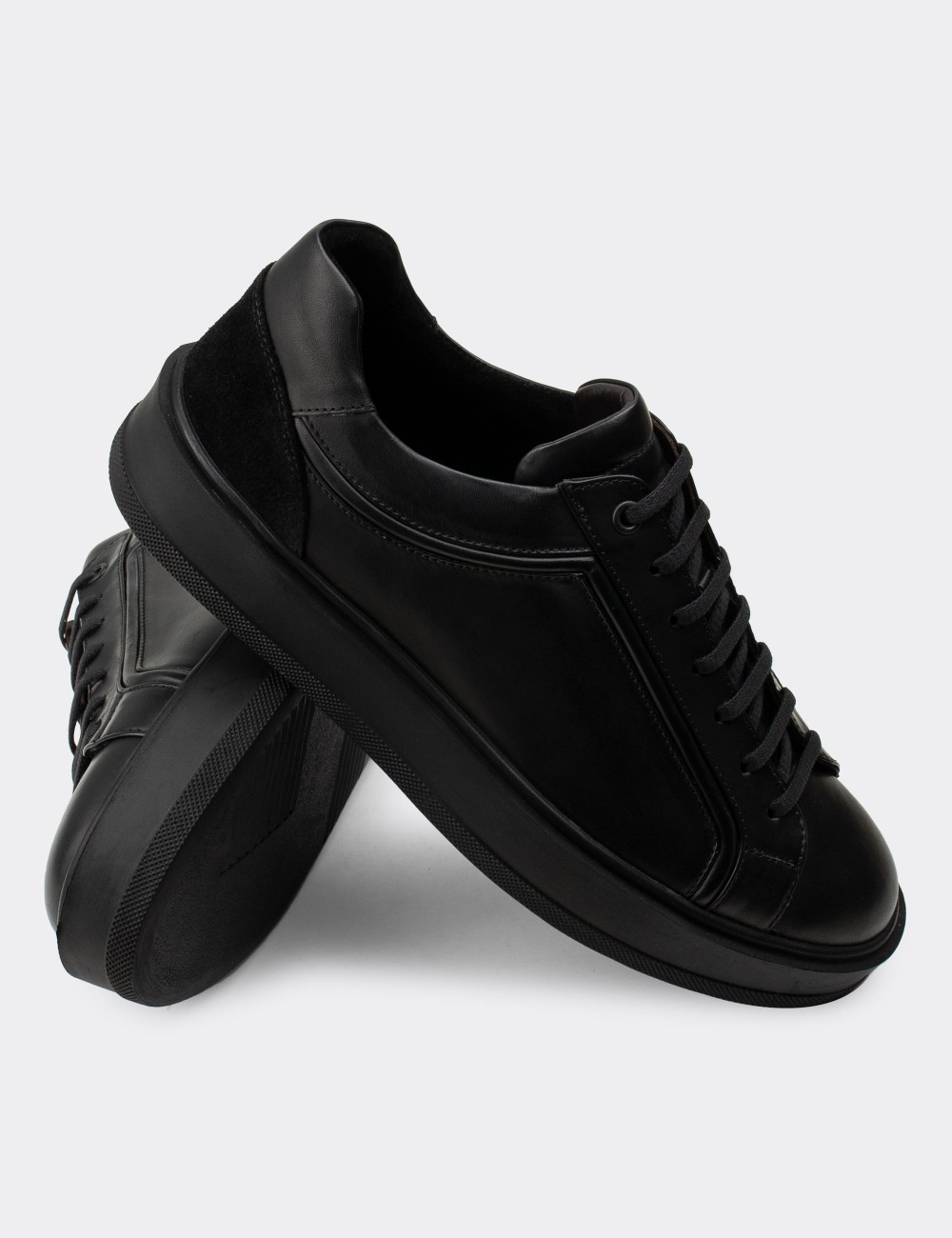 Hakiki Deri Siyah Sneaker Erkek Ayakkabı - 01877MSYHP01