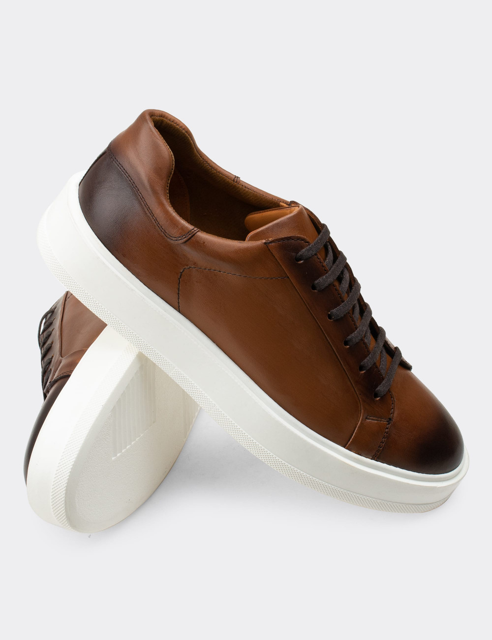 Hakiki Deri Taba Rengi Sneaker Erkek Ayakkabı - 01829MTBAP02