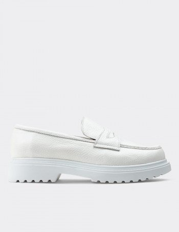 Hakiki Deri Beyaz Loafer Kadın Ayakkabı - 01903ZBYZP01