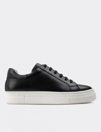 Hakiki Deri Siyah Sneaker Kadın Ayakkabı - Z1681ZSYHC02