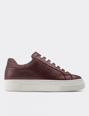 Hakiki Nubuk Bordo Sneaker Kadın Ayakkabı - Z1681ZBRDC01