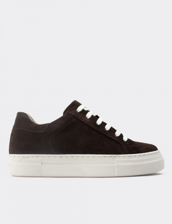 Hakiki Süet Kahverengi Sneaker Kadın Ayakkabı - Z1681ZKHVC01