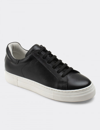 Hakiki Deri Siyah Sneaker Kadın Ayakkabı - Z1681ZSYHC02