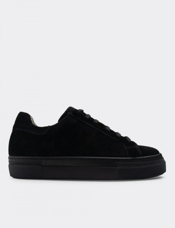 Hakiki Süet Siyah Sneaker Kadın Ayakkabı - Z1681ZSYHC03