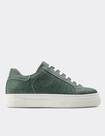 Hakiki Deri Yeşil İşlentili Sneaker Kadın Ayakkabı - Z1681ZYSLC01