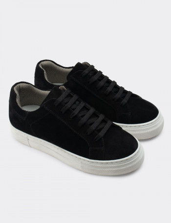 Hakiki Süet Siyah Sneaker Kadın Ayakkabı - Z1681ZSYHC04