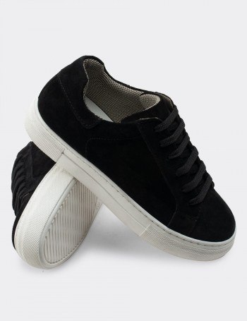 Hakiki Süet Siyah Sneaker Kadın Ayakkabı - Z1681ZSYHC04