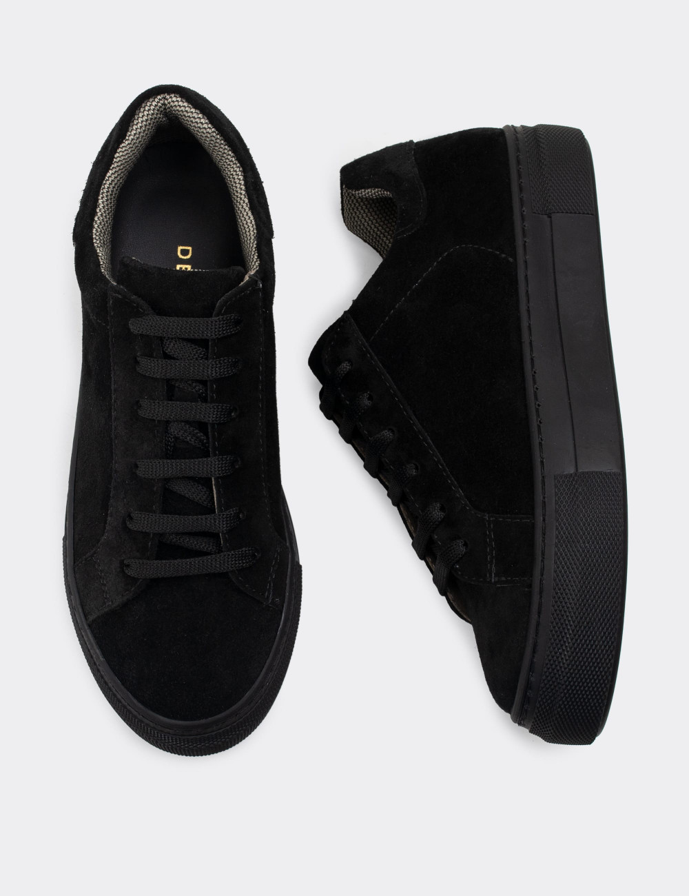 Hakiki Süet Siyah Sneaker Kadın Ayakkabı - Z1681ZSYHC03
