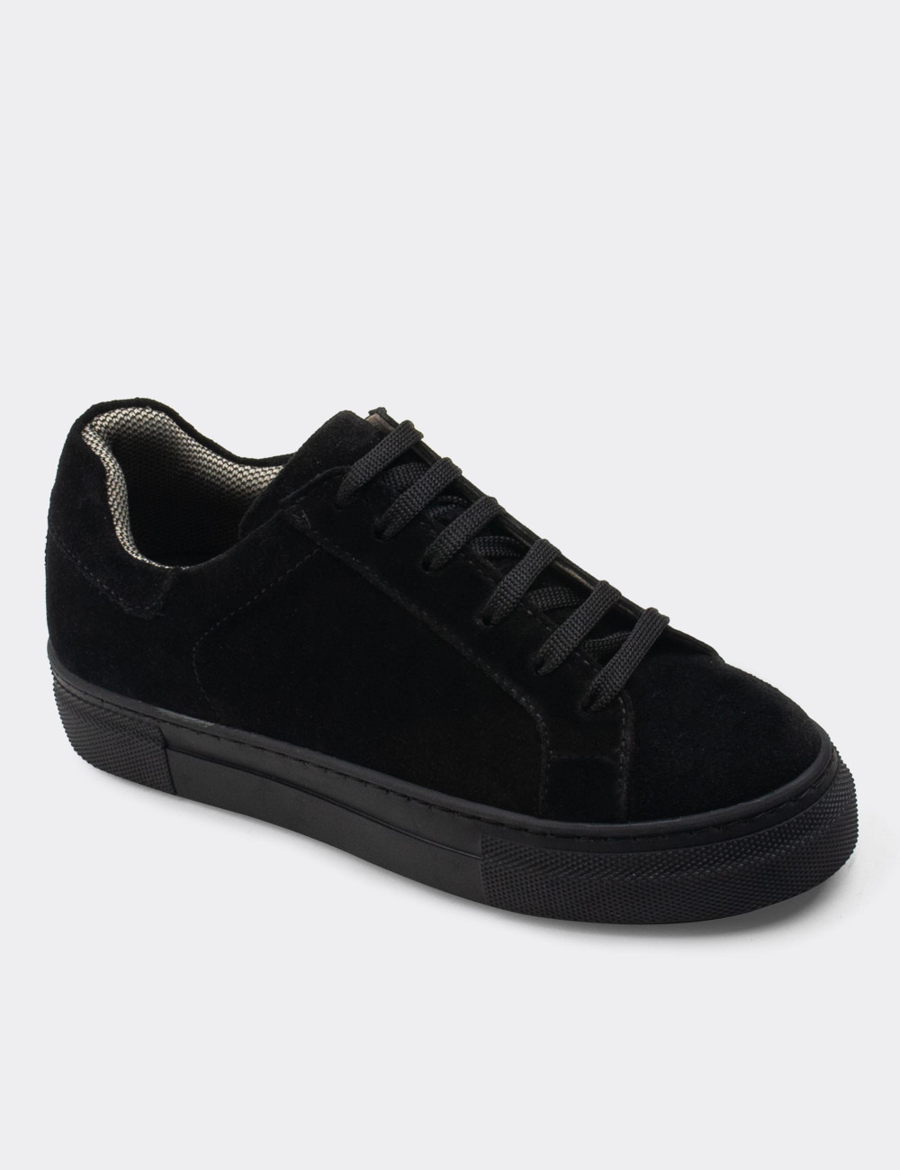 Hakiki Süet Siyah Sneaker Kadın Ayakkabı - Z1681ZSYHC03