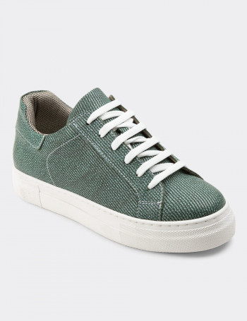 Hakiki Deri Yeşil İşlentili Sneaker Kadın Ayakkabı - Z1681ZYSLC01