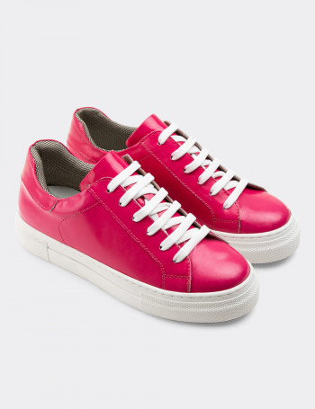 Hakiki Deri Fuşya Sneaker Kadın Ayakkabı - Z1681ZFSYC01